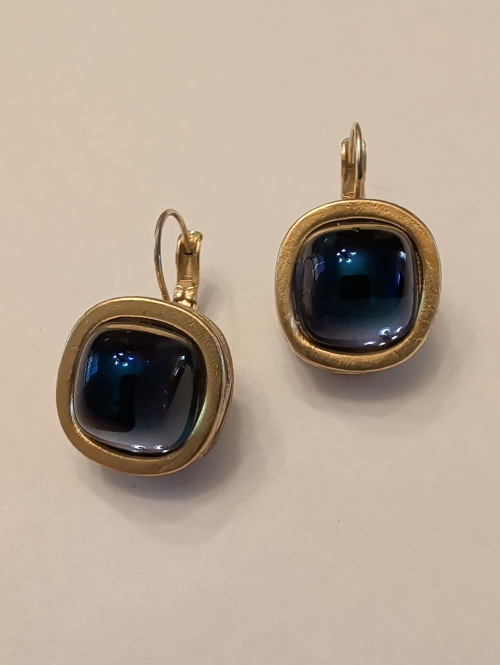 Givenchy Gold-Tone Earrings with Deep Navy Glass Cabochons